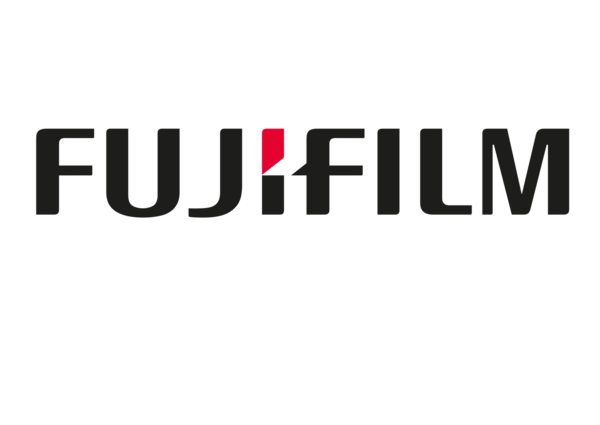 Logo von Fujifilm in schwarzer Schrift mit einem roten Akzent auf dem Buchstaben 'i'.